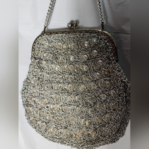 Vintage 1900s Silver Beaded Evening Bag